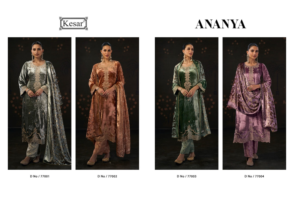Ananya Kesar Viscose Velvet Suits Manufacturer India
