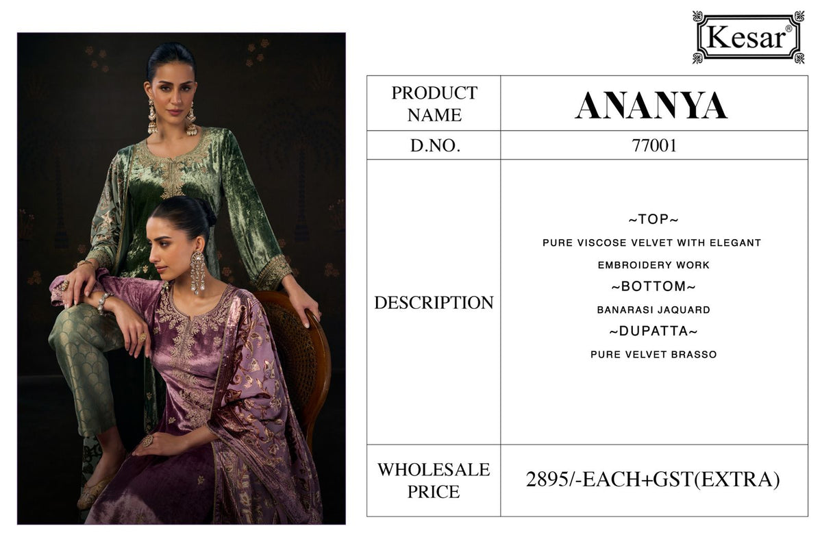 Ananya Kesar Viscose Velvet Suits Manufacturer India