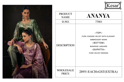 Ananya Kesar Viscose Velvet Suits Manufacturer India