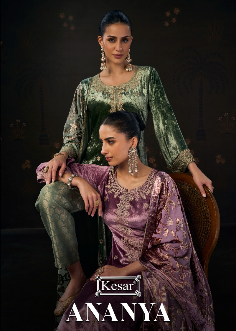 Ananya Kesar Viscose Velvet Suits Manufacturer India