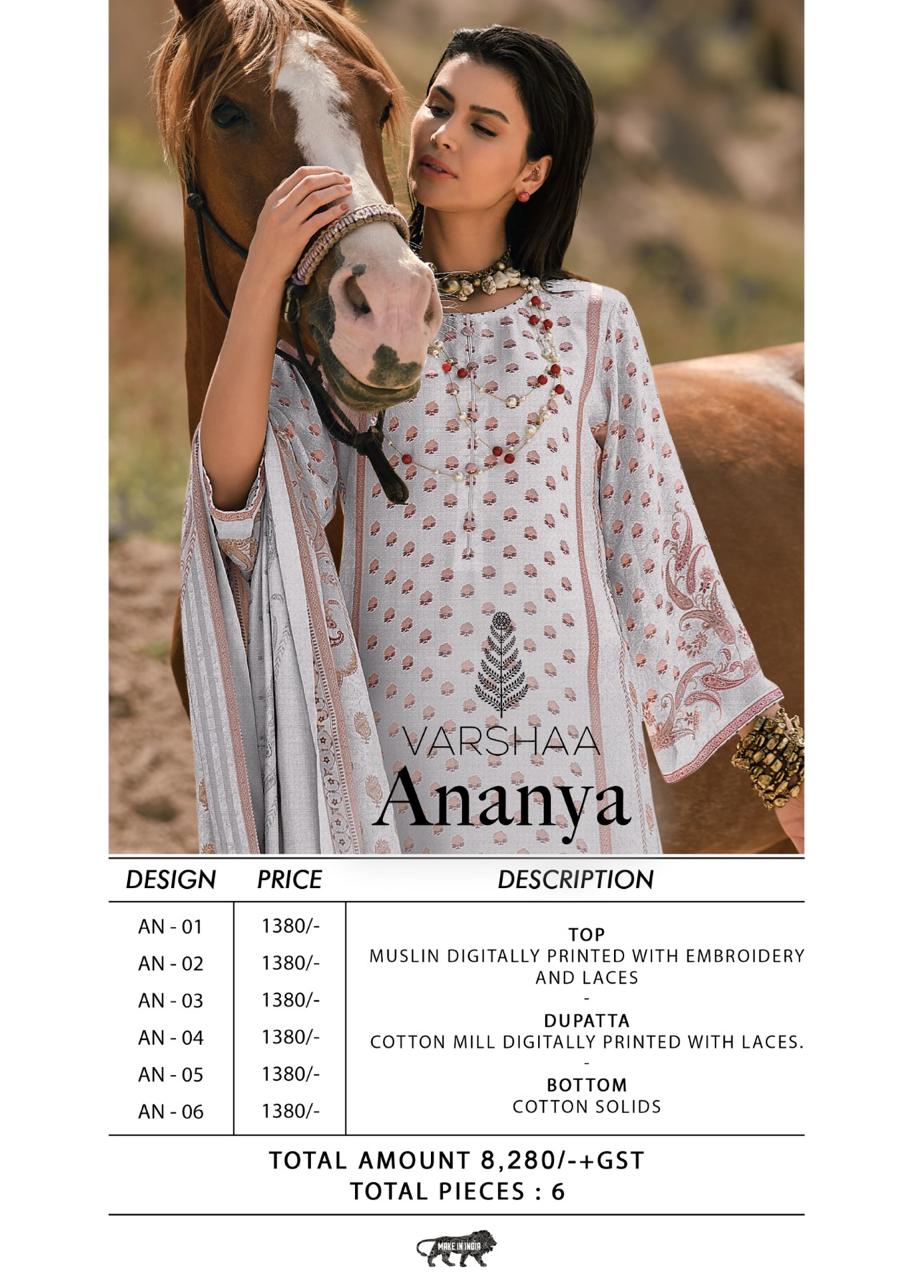 Ananya Varshaa Muslin Pant Style Suits Exporter