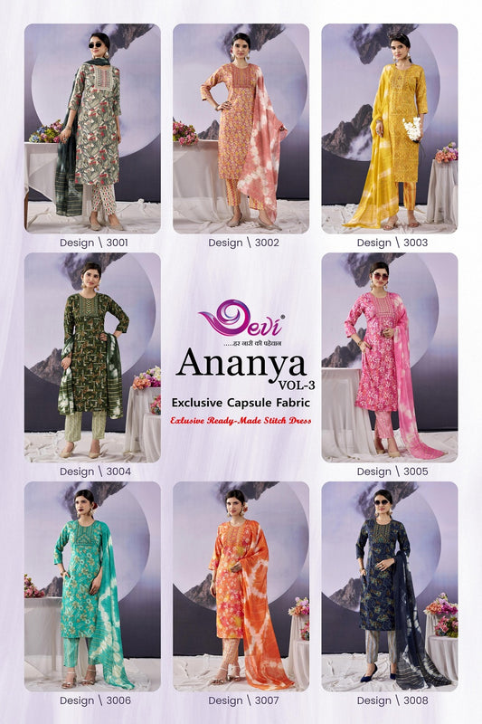 Ananya Vol 3 Devi Capsule Rayon Readymade Pant Style Suits Exporter India