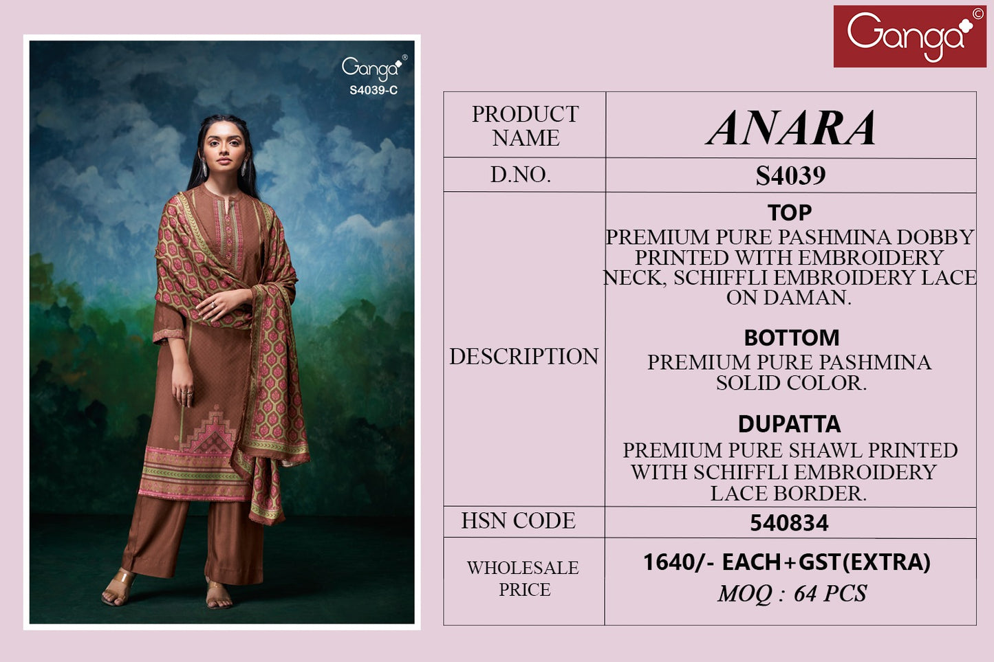 Anara 4039 Ganga Pashmina Suits Supplier Gujarat