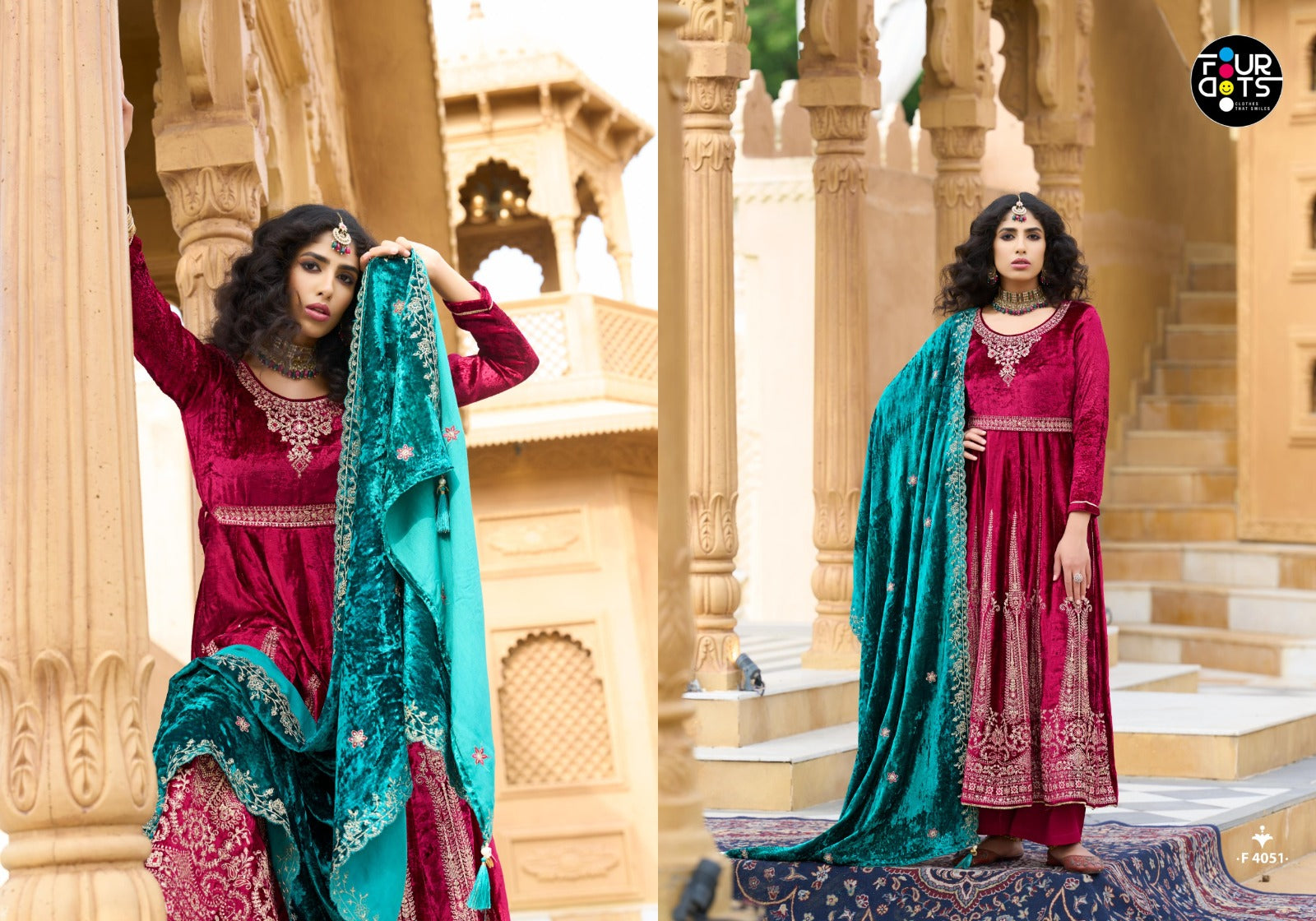 Anarkali Four Dots Velvet Suits Supplier India