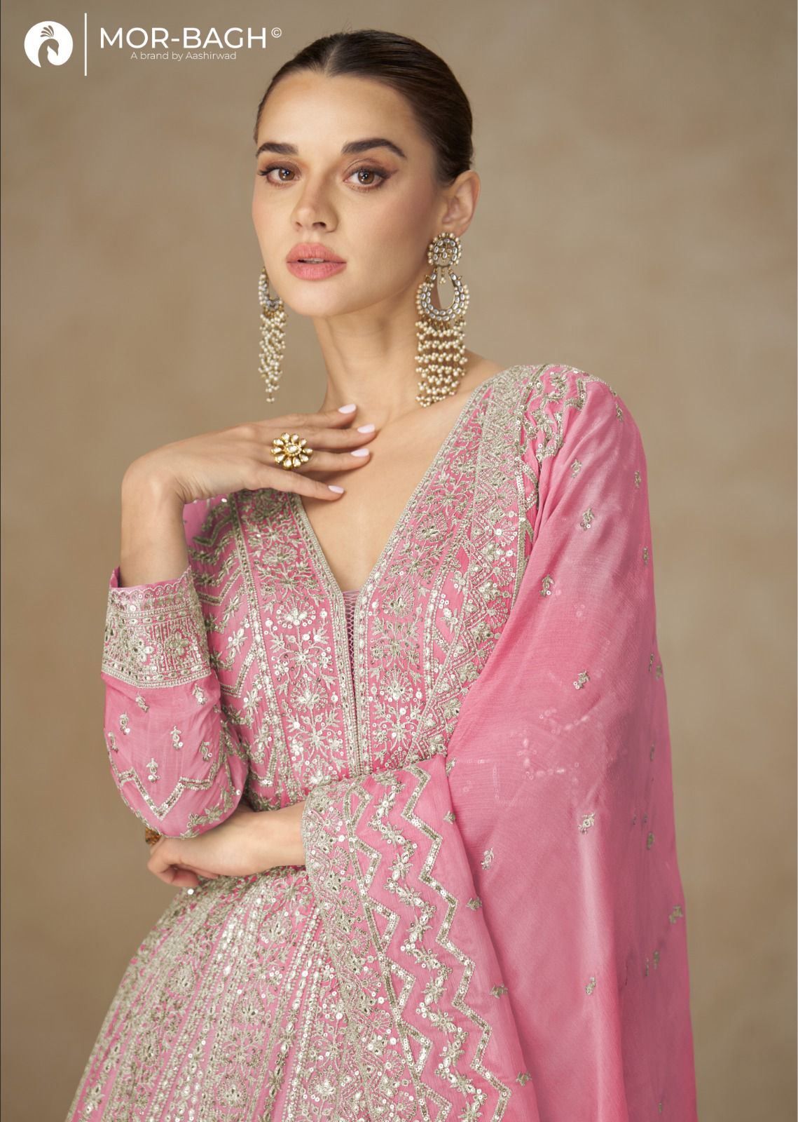 Anarkali Mor Bagh Chinnon Silk Gown Dupatta Set Supplier Ahmedabad