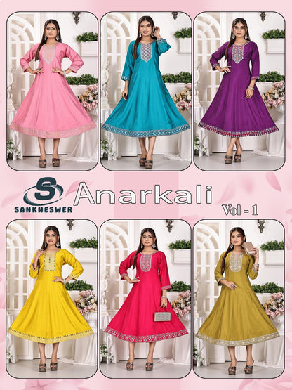 Anarkali Vol 1 Sankheswer Roman Silk Kurtis Exporter India