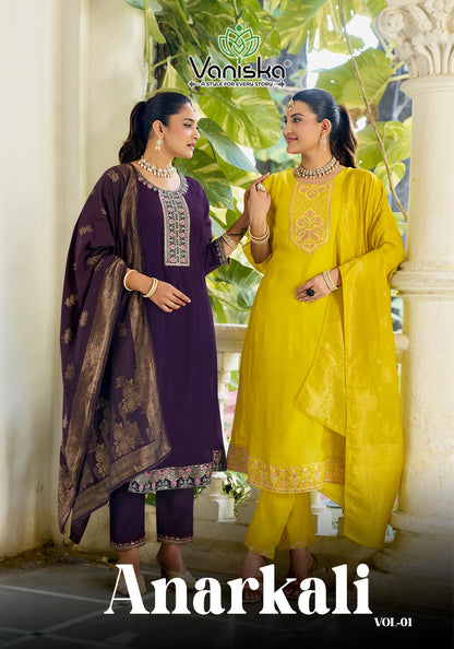 Anarkali Vol 1 Vaniska Chanderi Readymade Pant Style Suits Exporter
