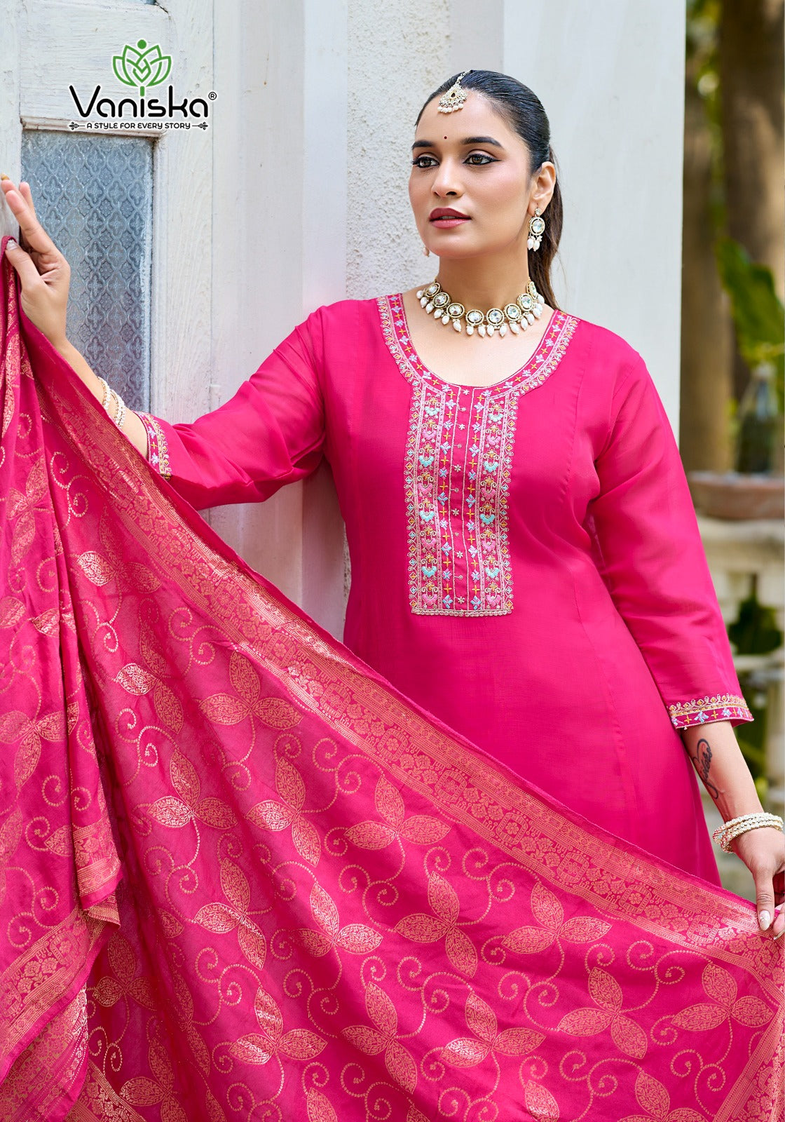Anarkali Vol 1 Vaniska Chanderi Readymade Pant Style Suits Exporter
