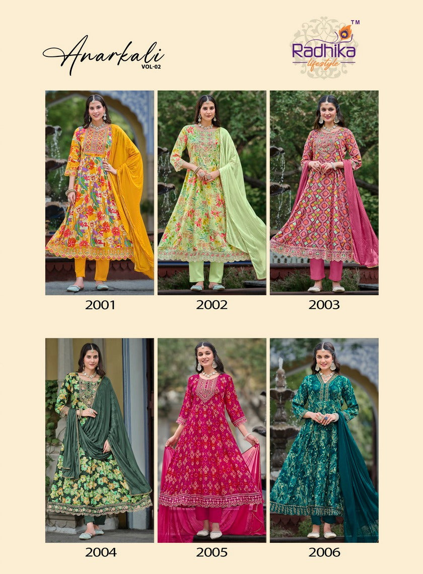 Anarkali Vol 2 Radhika Lifestyle Heavy Reyon Readymade Pant Style Suits Manufacturer Ahmedabad