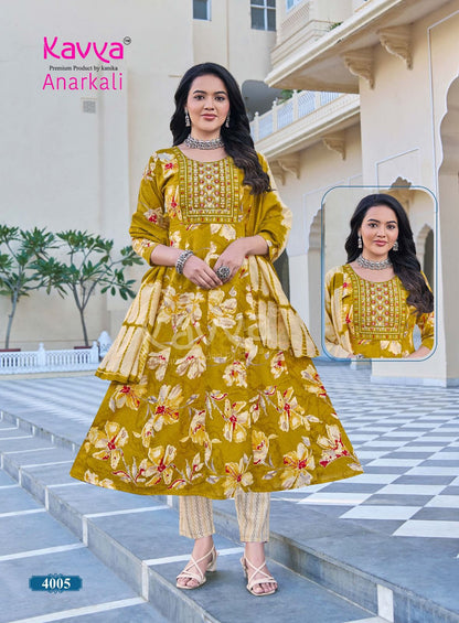 Anarkali Vol 4 Kavya Rayon Foil Readymade Pant Style Suits Manufacturer Ahmedabad