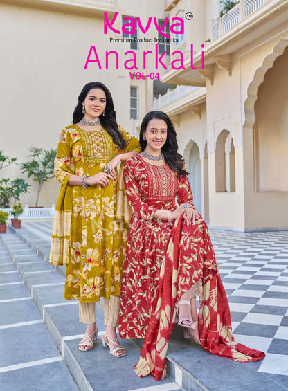 Anarkali Vol 4 Kavya Rayon Foil Readymade Pant Style Suits Manufacturer Ahmedabad