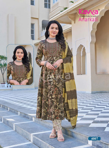 Anarkali Vol 4 Kavya Rayon Foil Readymade Pant Style Suits Manufacturer Ahmedabad