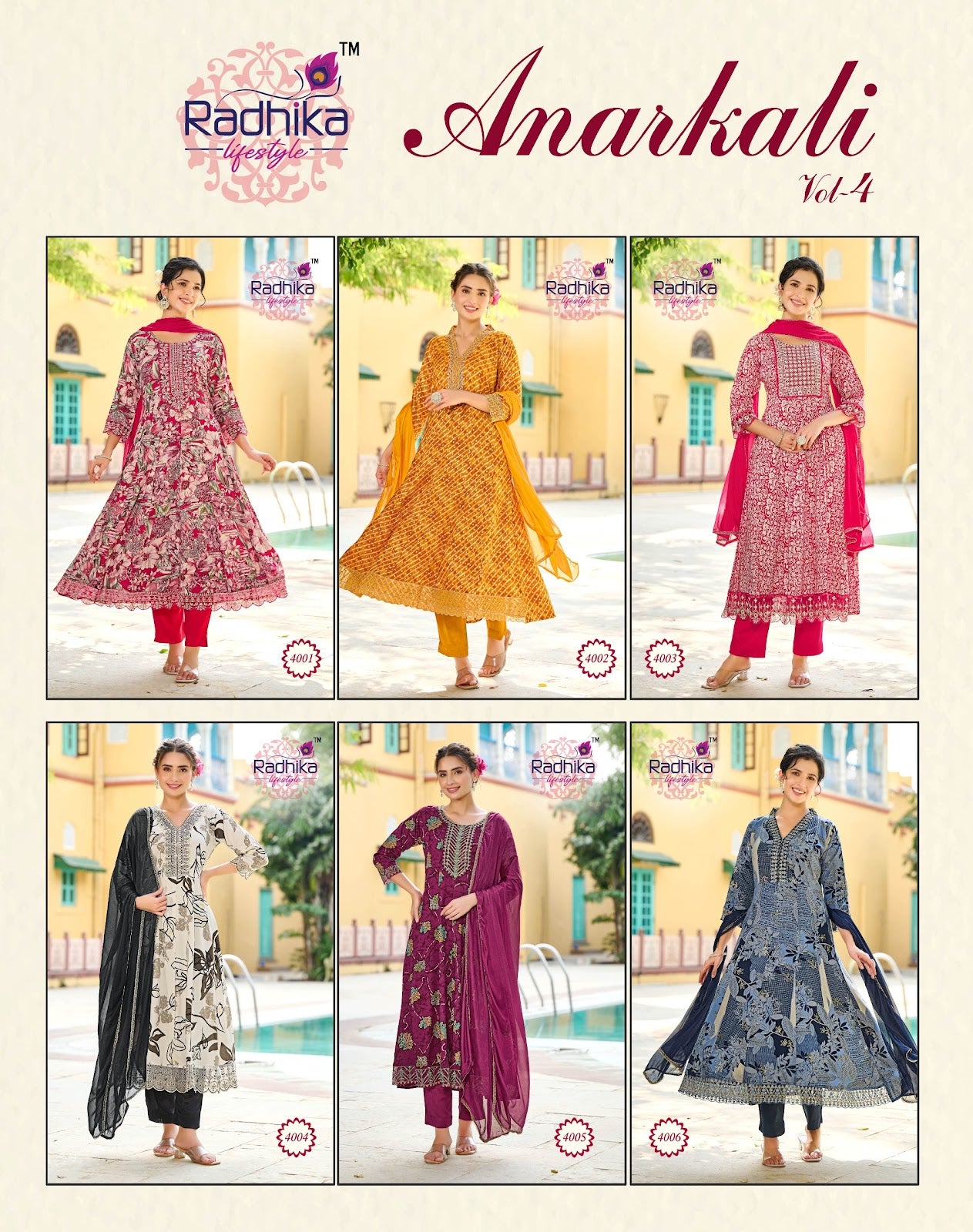 Anarkali Vol 4 Radhika Lifestyle Heavy Reyon Readymade Pant Style Suits Exporter Ahmedabad