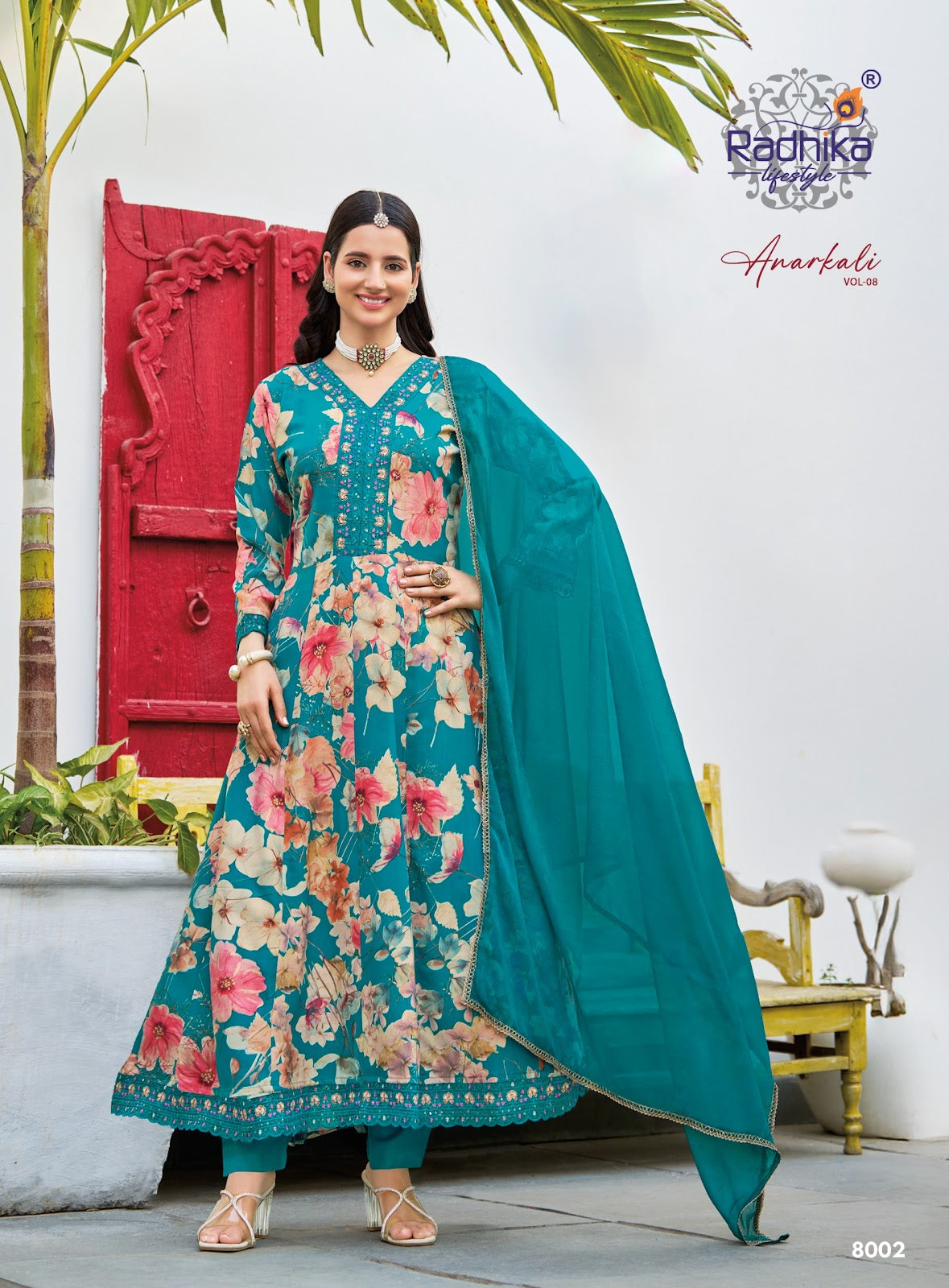 Anarkali Vol 8 Radhika Lifestyle Reyon Readymade Pant Style Suits Exporter Ahmedabad