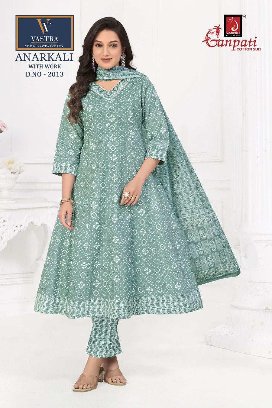 Anarkali With Work Vastra Ganpati Cotton Readymade Pant Style Suits Manufacturer