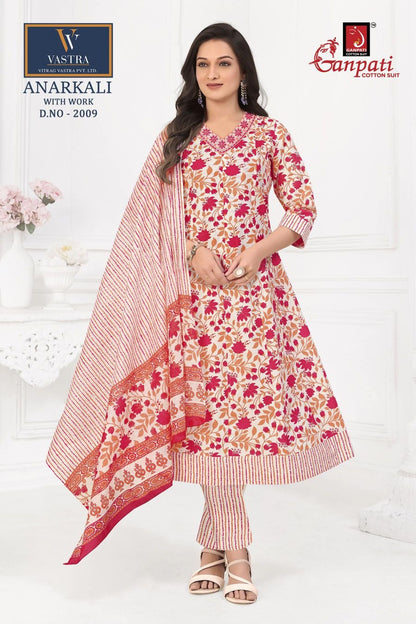 Anarkali With Work Vastra Ganpati Cotton Readymade Pant Style Suits Manufacturer