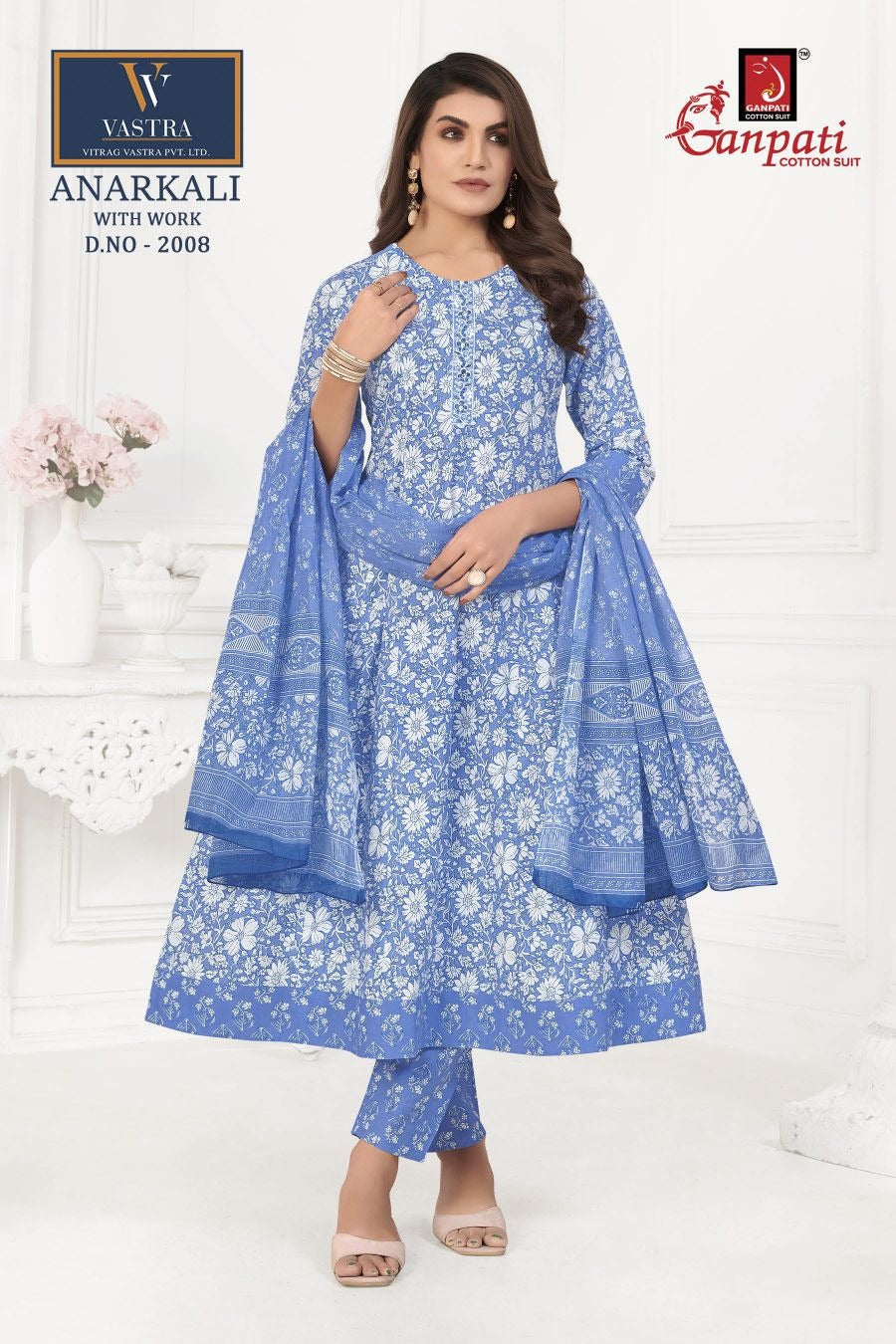Anarkali With Work Vastra Ganpati Cotton Readymade Pant Style Suits Manufacturer