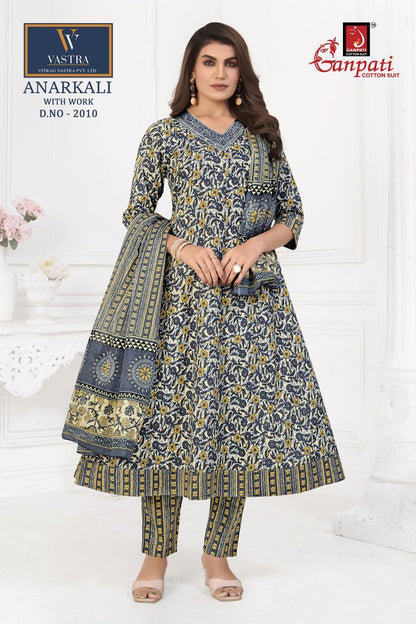 Anarkali With Work Vastra Ganpati Cotton Readymade Pant Style Suits Manufacturer