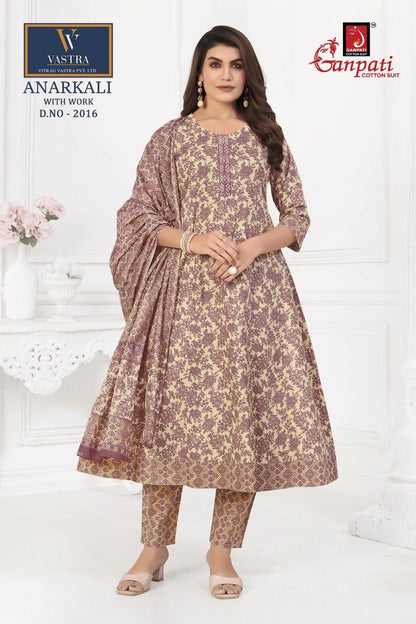 Anarkali With Work Vastra Ganpati Cotton Readymade Pant Style Suits Manufacturer