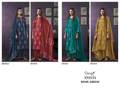 Anasta S5145 Ganga Cotton Satin Pant Style Suits Manufacturer India