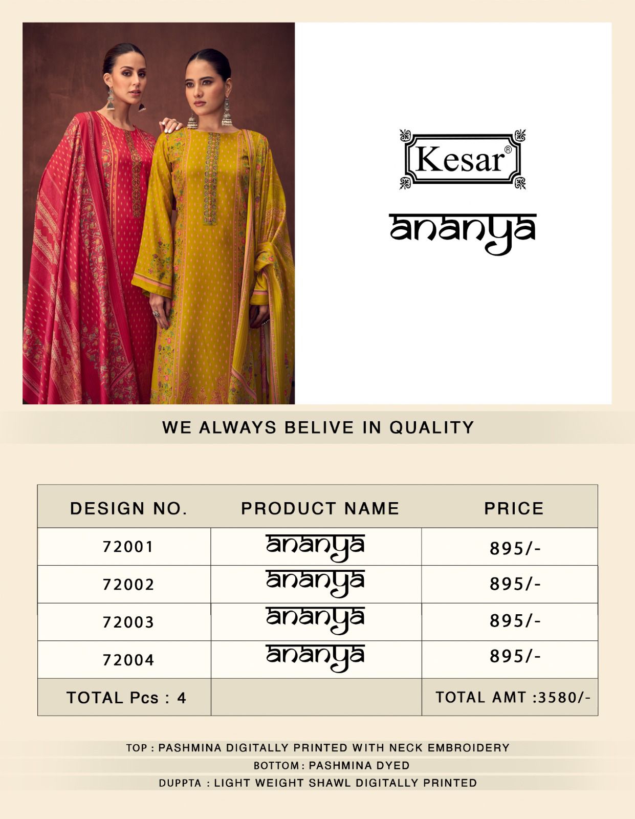 Ananya Kesar Pashmina Suits Exporter India