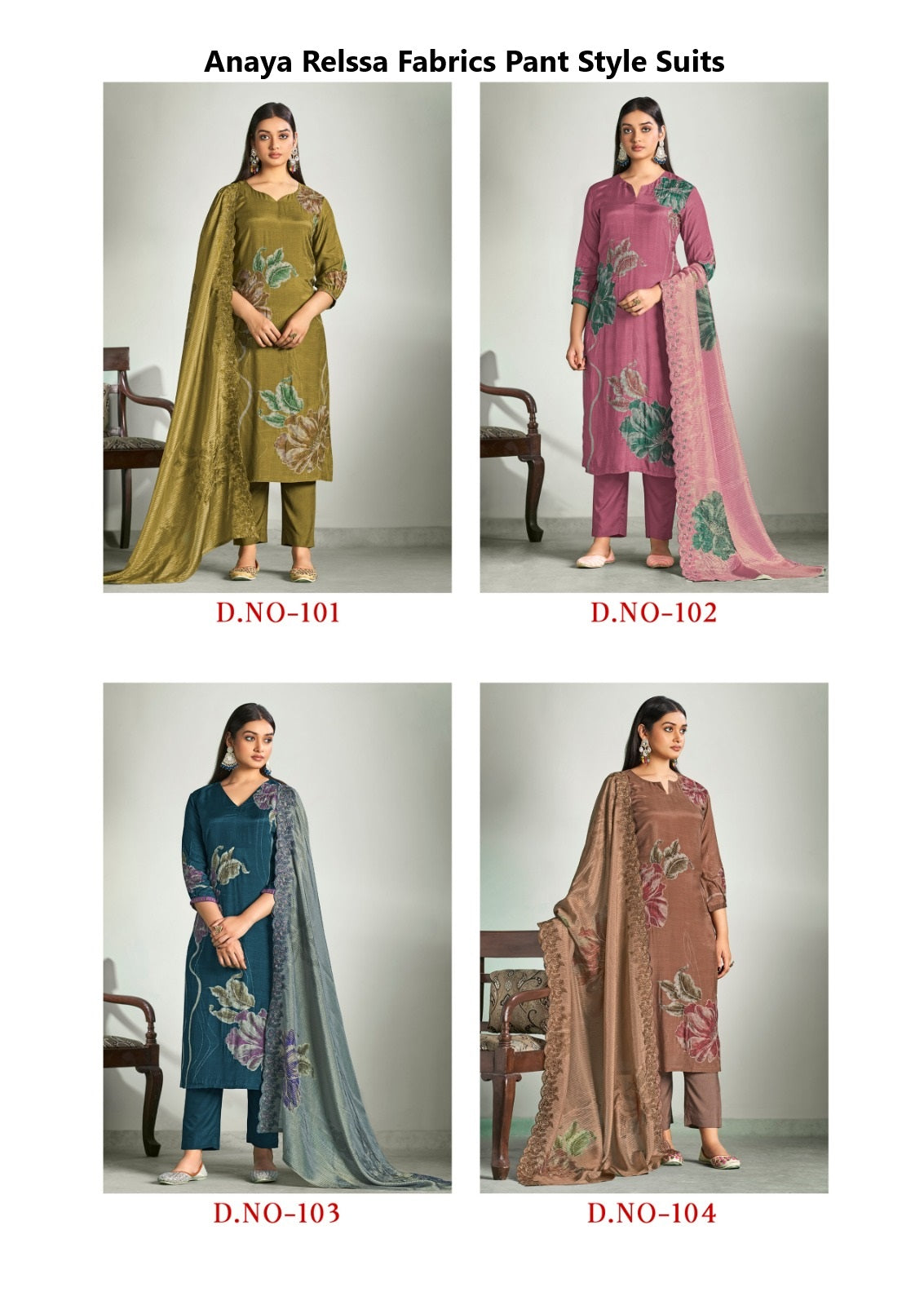 Anaya Relssa Fabrics Muslin Pant Style Suits Wholesaler Gujarat