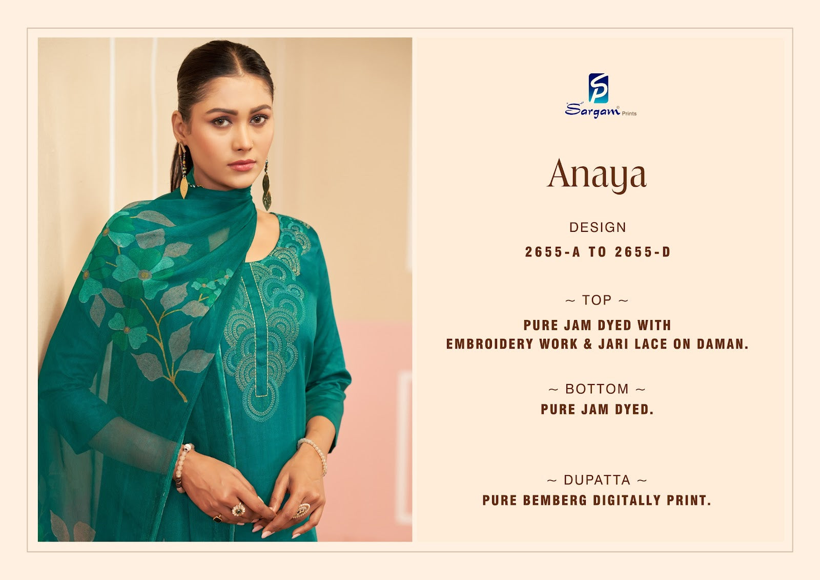 Anaya Sargam Prints Pure Zam Pant Style Suits Supplier Gujarat