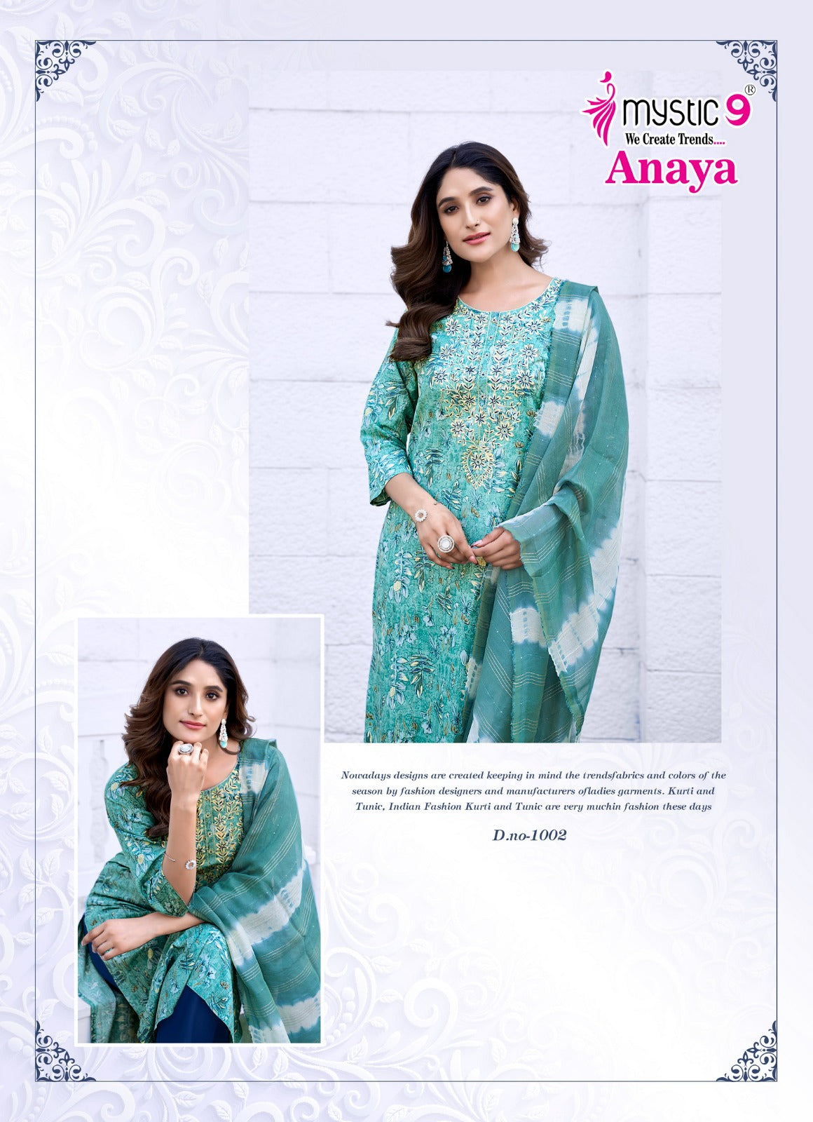 Anaya Vol 1 Mystic 9 Reyon Readymade Pant Style Suits Manufacturer Gujarat