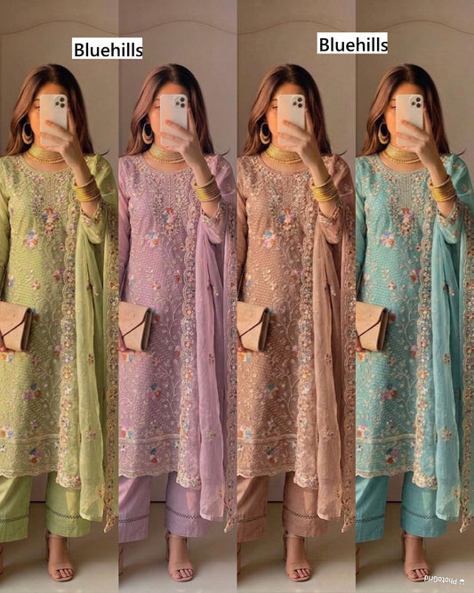 Anaya Vol 3 Bluehills Organza Readymade Pant Style Suits Supplier India