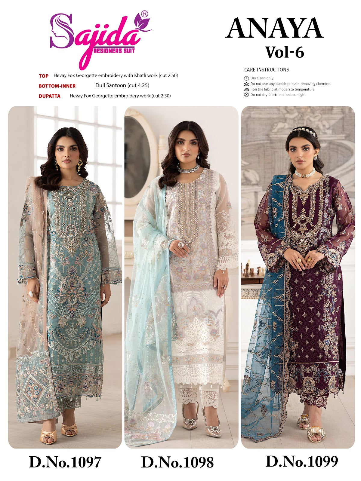 Anaya Vol 6 Sajida Georgette Pakistani Salwar Suits Wholesaler Gujarat