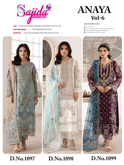 Anaya Vol 6 Sajida Georgette Pakistani Salwar Suits Wholesaler Gujarat