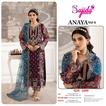 Anaya Vol 6 Sajida Georgette Pakistani Salwar Suits Wholesaler Gujarat