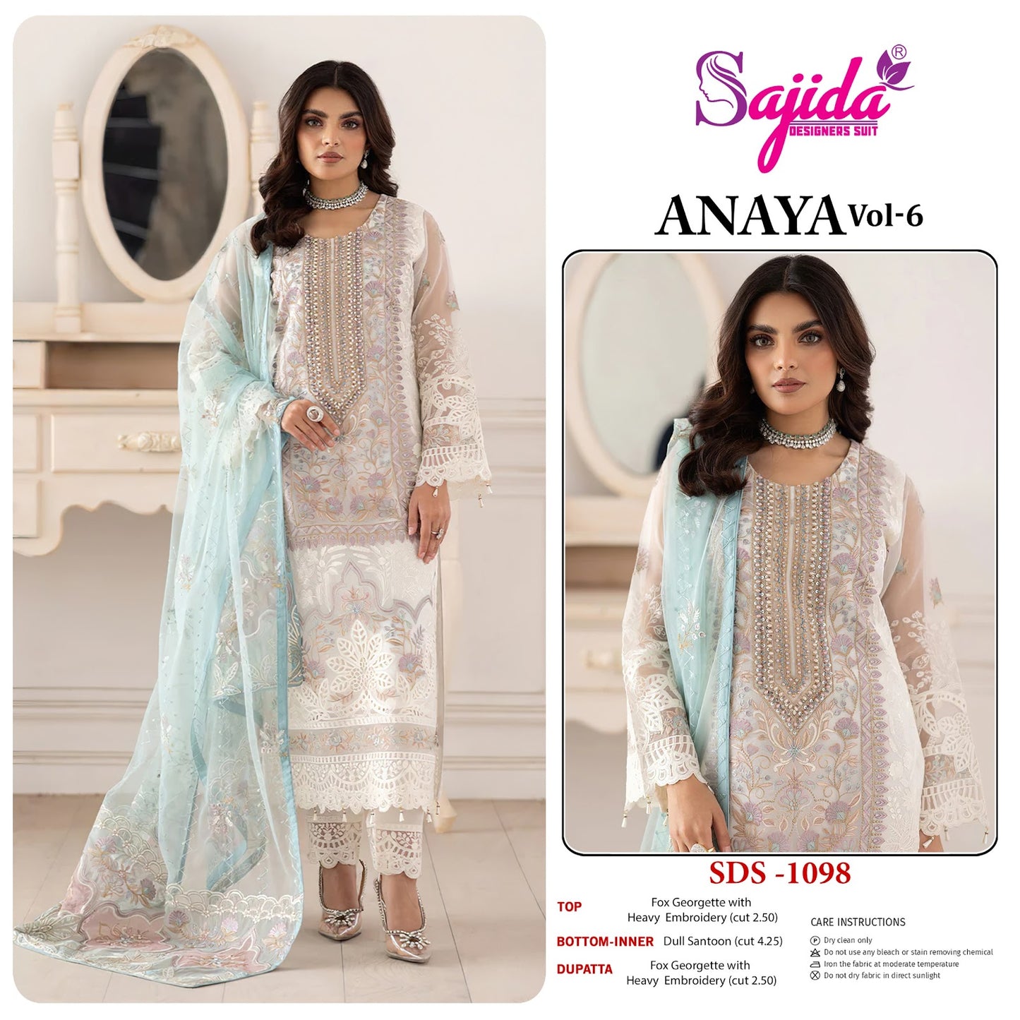 Anaya Vol 6 Sajida Georgette Pakistani Salwar Suits Wholesaler Gujarat