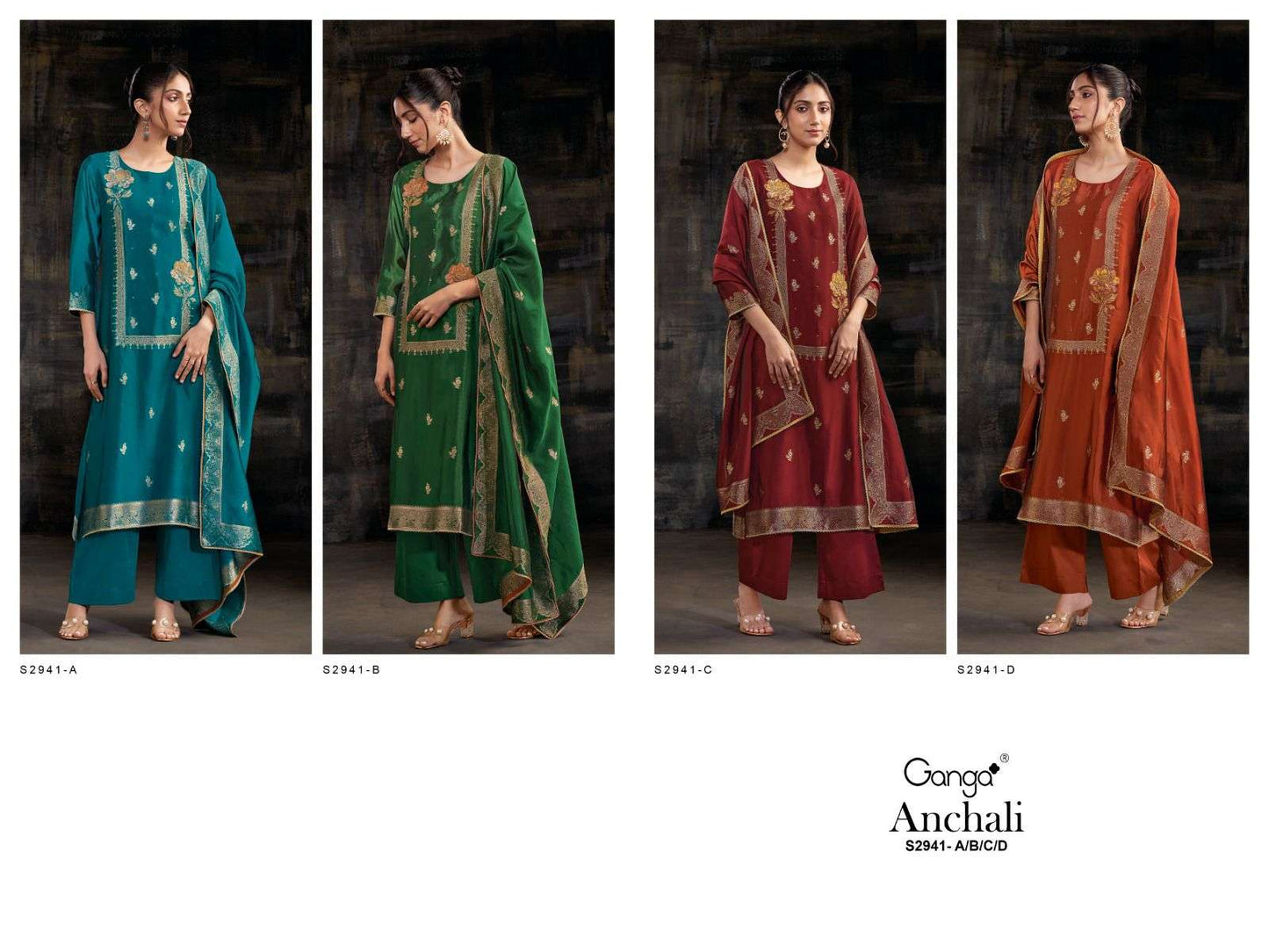 Anchali S2941 Ganga Viscose Silk Plazzo Style Suits Manufacturer India