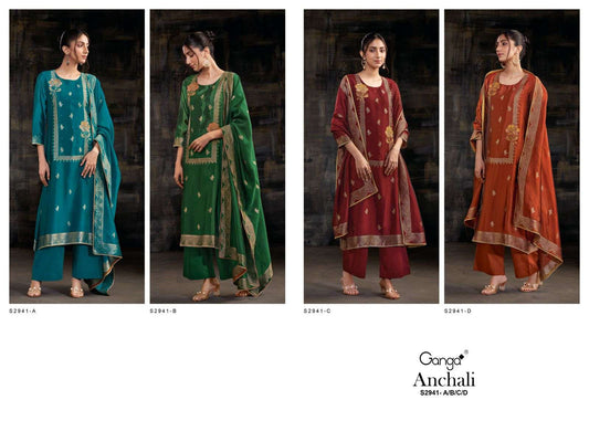 Anchali S2941 Ganga Viscose Silk Plazzo Style Suits Manufacturer India