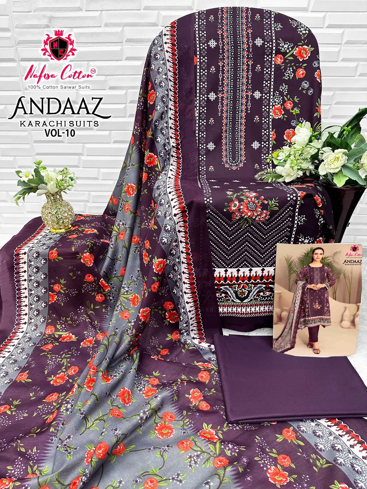 Andaaz Vol 10 Nafisa Cotton Karachi Salwar Suits Supplier India
