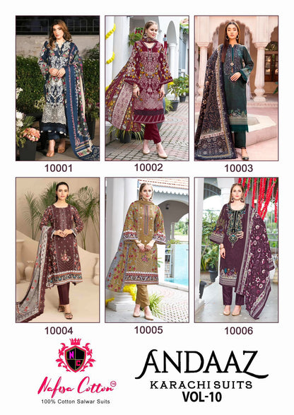 Andaaz Vol 10 Nafisa Cotton Karachi Salwar Suits Supplier India