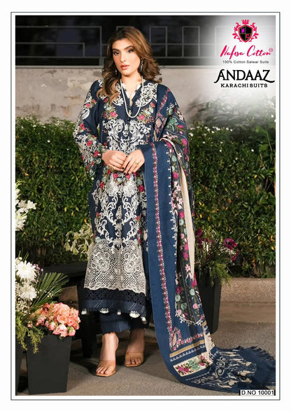 Andaaz Vol 10 Nafisa Cotton Karachi Salwar Suits Supplier India