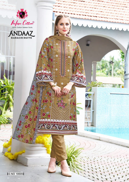 Andaaz Vol 10 Nafisa Cotton Karachi Salwar Suits Supplier India