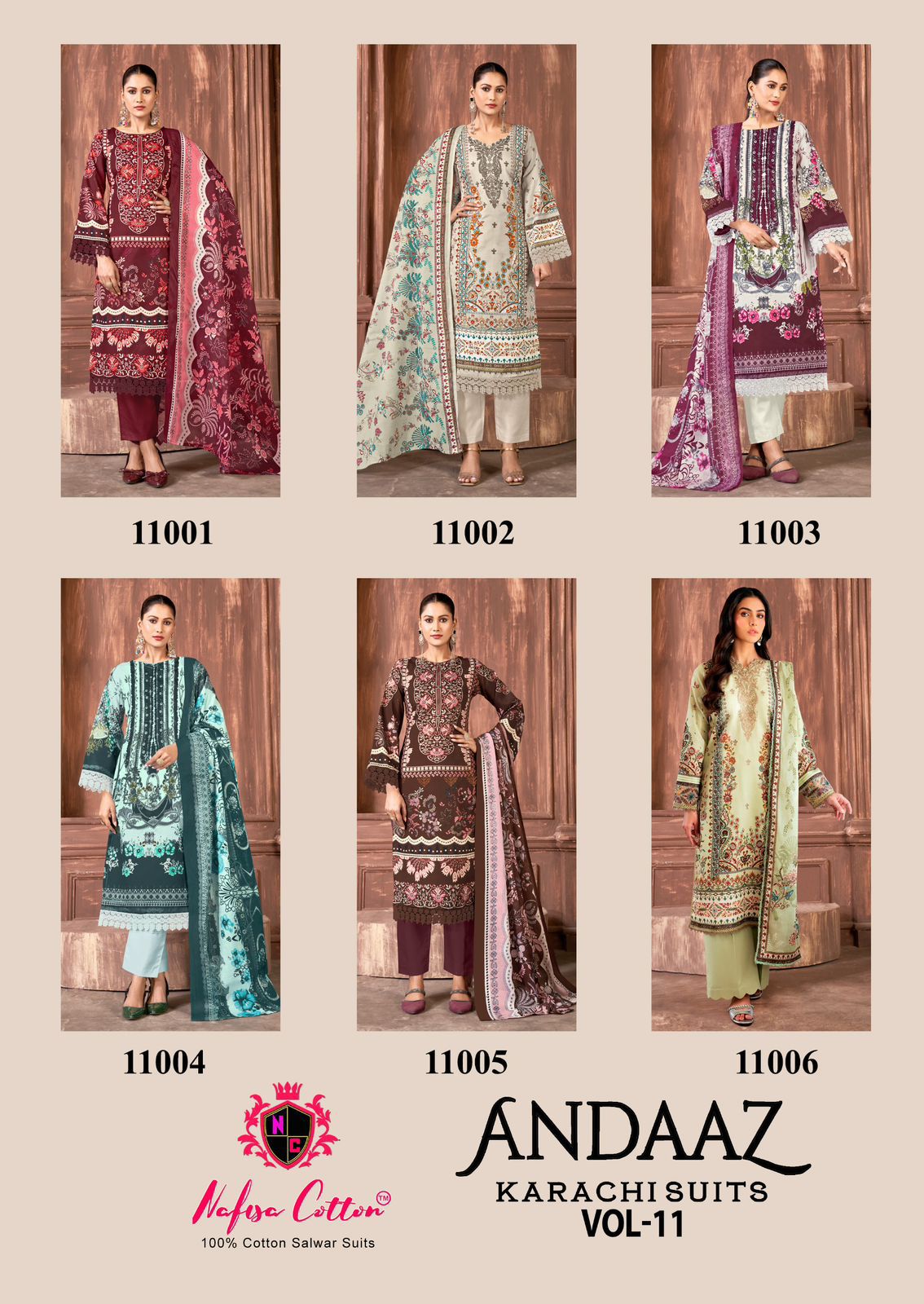 Andaaz Vol 11 Nafisa Cotton Karachi Salwar Suits Exporter