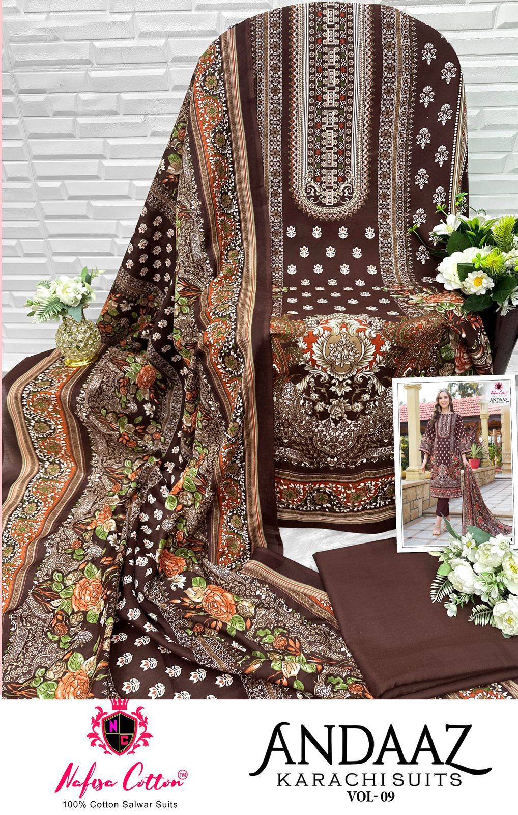 Andaaz Vol 9 Nafisa Cotton Soft Cotton Karachi Salwar Suits Wholesaler Gujarat