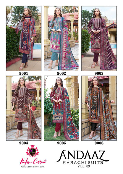 Andaaz Vol 9 Nafisa Cotton Soft Cotton Karachi Salwar Suits Wholesaler Gujarat