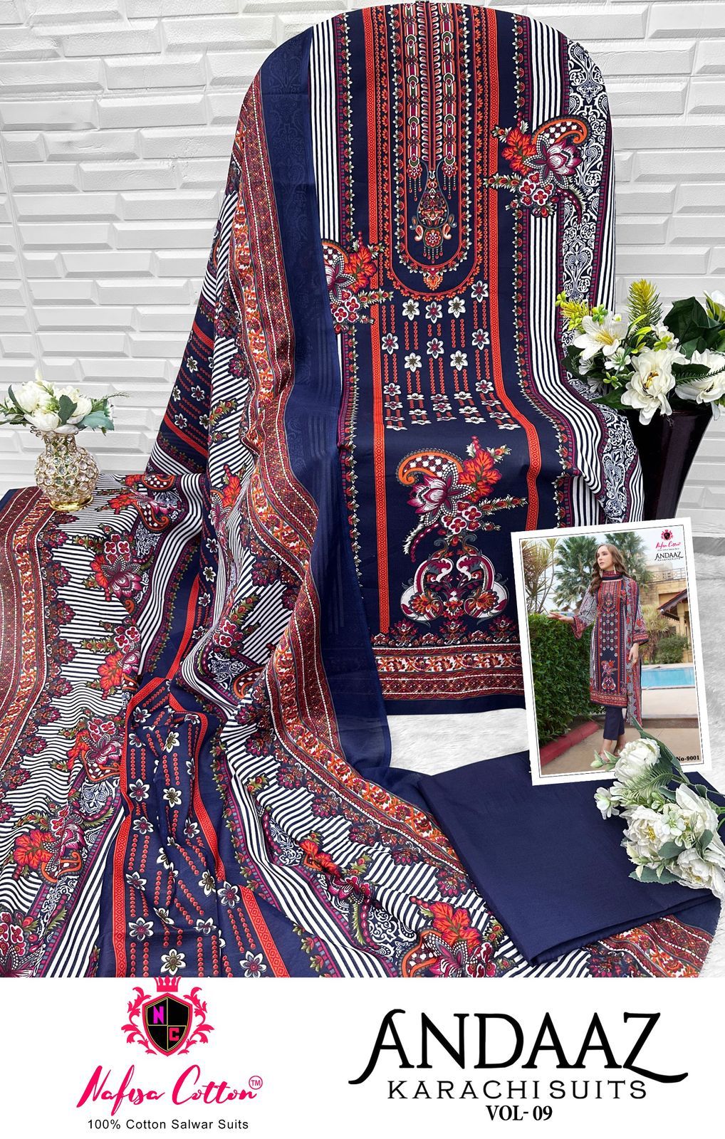 Andaaz Vol 9 Nafisa Cotton Soft Cotton Karachi Salwar Suits Wholesaler Gujarat