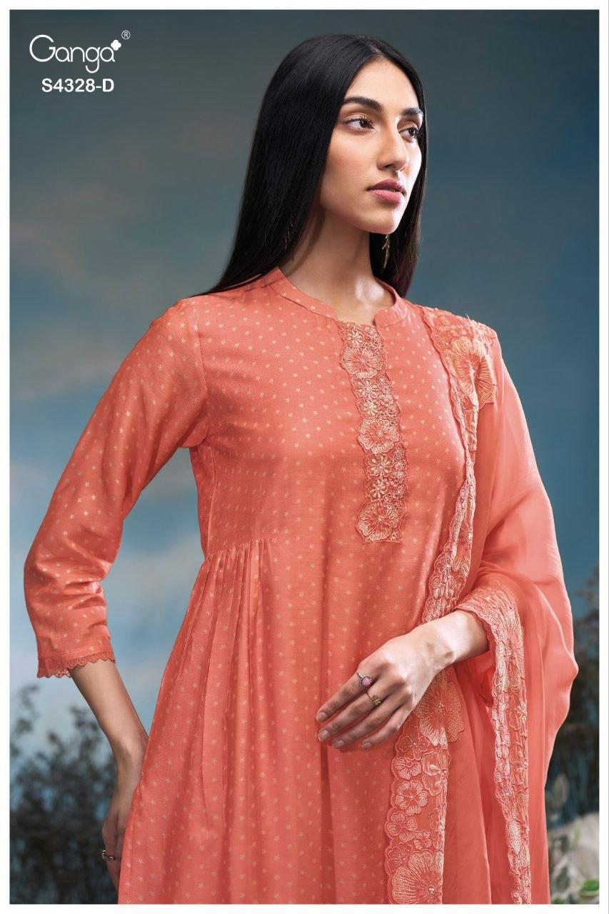 Aneaa 4328 Ganga Bemberg Silk Plazzo Style Suits Exporter