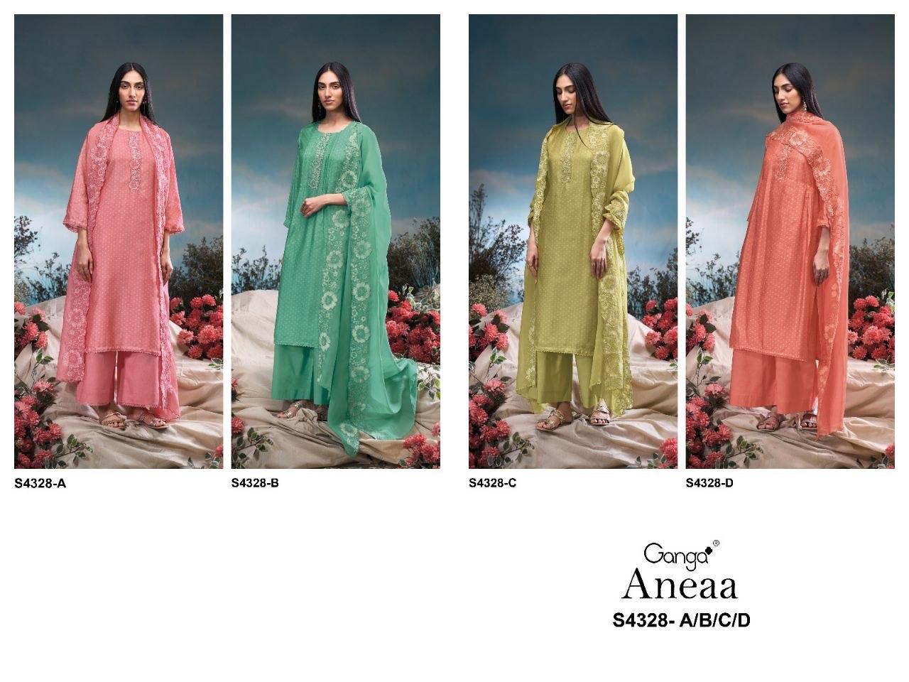 Aneaa 4328 Ganga Bemberg Silk Plazzo Style Suits Exporter