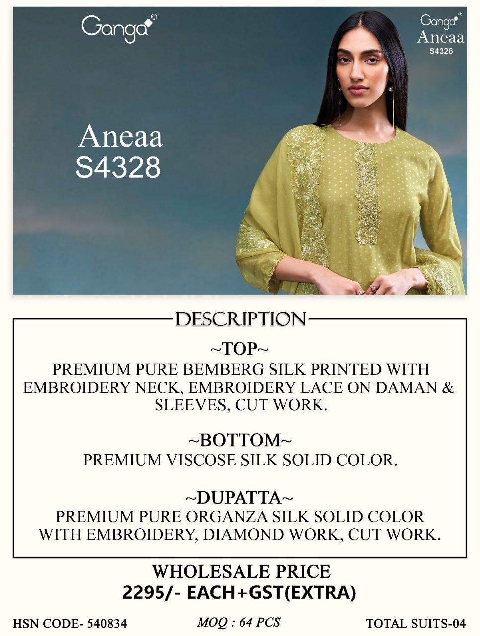 Aneaa 4328 Ganga Bemberg Silk Plazzo Style Suits Exporter