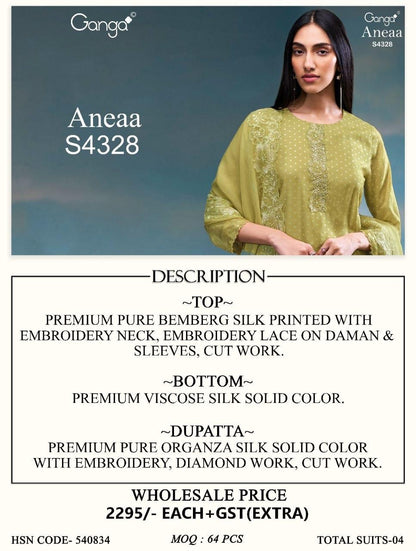 Aneaa 4328 Ganga Bemberg Silk Plazzo Style Suits Exporter