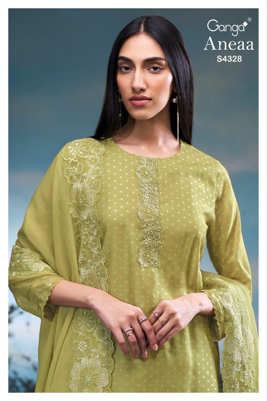 Aneaa 4328 Ganga Bemberg Silk Plazzo Style Suits Exporter