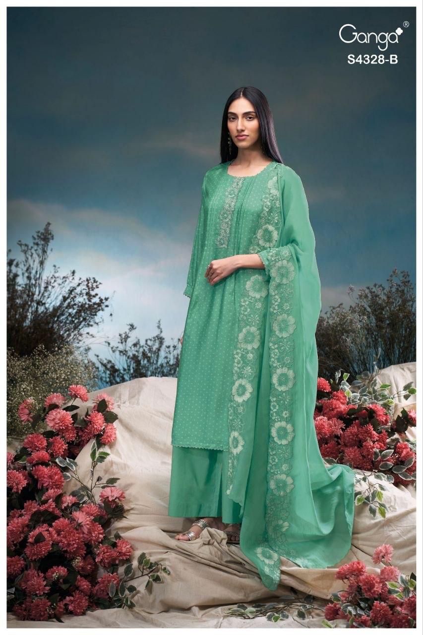 Aneaa 4328 Ganga Bemberg Silk Plazzo Style Suits Exporter