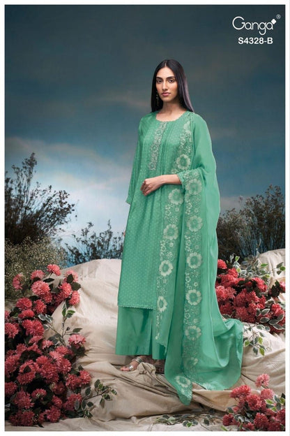 Aneaa 4328 Ganga Bemberg Silk Plazzo Style Suits Exporter